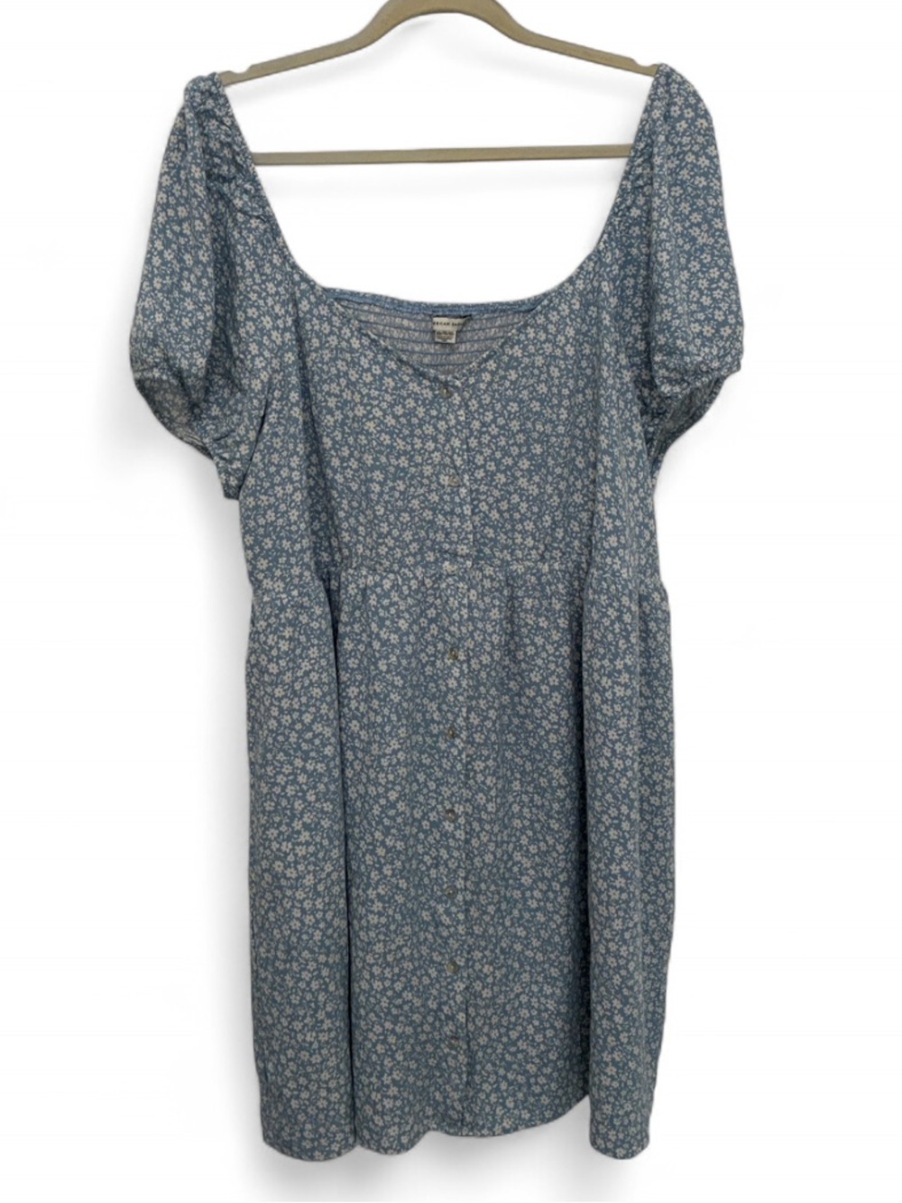 American Eagle Outfitters Blue Floral Button V-Neck Puff Sleeves Boho Mini Dress